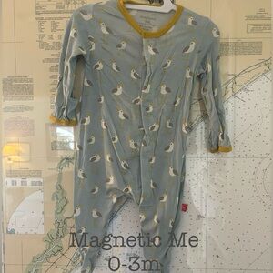 Magnetic Me Seagull Print Footie - Blue and Yellow